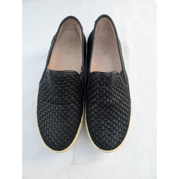 J Slides Women's Alyssa Woven Leather Platform Slip On Shoes Size 8 Black Ivory - Picture 2 of 8